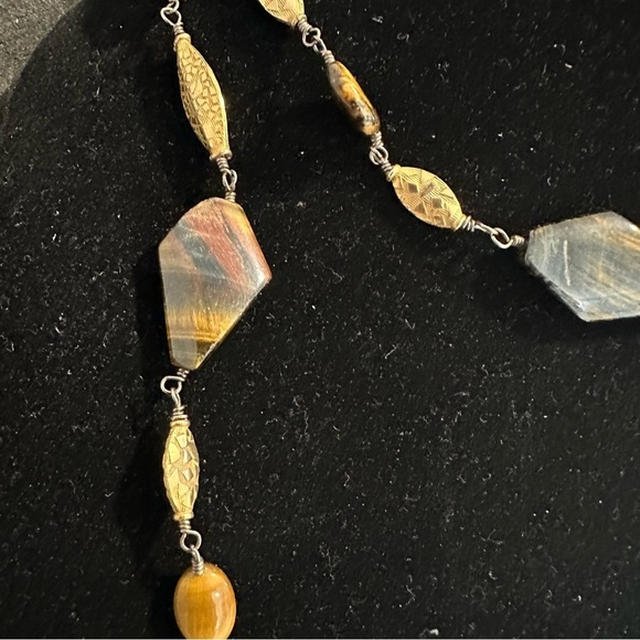 Tiger’s Eye Stone Beaded Statement Gold Tone Necklace - Picture 4 of 10